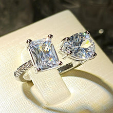 Load image into Gallery viewer, Celebrity Style Two Stone Open Ring with Colorless Square and Pear Shaped Zircon Resizable Cocktail Jewelry
