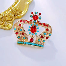 Load image into Gallery viewer, Vintage Red and Turquoise Crown Pin Brooch Costume Jewelry
