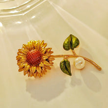 Load image into Gallery viewer, Nature Inspiration Matte Effect Eaneml Sunflower Brooch Pin with Pearl
