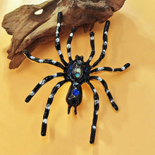 Load image into Gallery viewer, Dangerous Large Black Enamel Tarantula Spider Brooch with Blue Accent Halloween Jewelry
