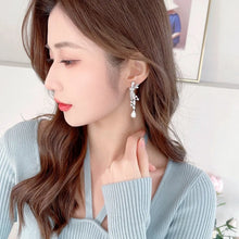 Load image into Gallery viewer, Elegant Vintage Trio Ribbon Pearl Tassel Earrings for Wedding Party Accessory
