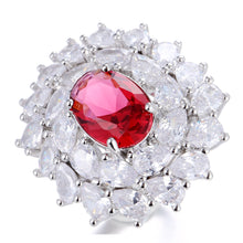 Load image into Gallery viewer, Glamourous Statement Pear CZ Swirl Around Red Oval Cocktail Rings for Cocktail Party
