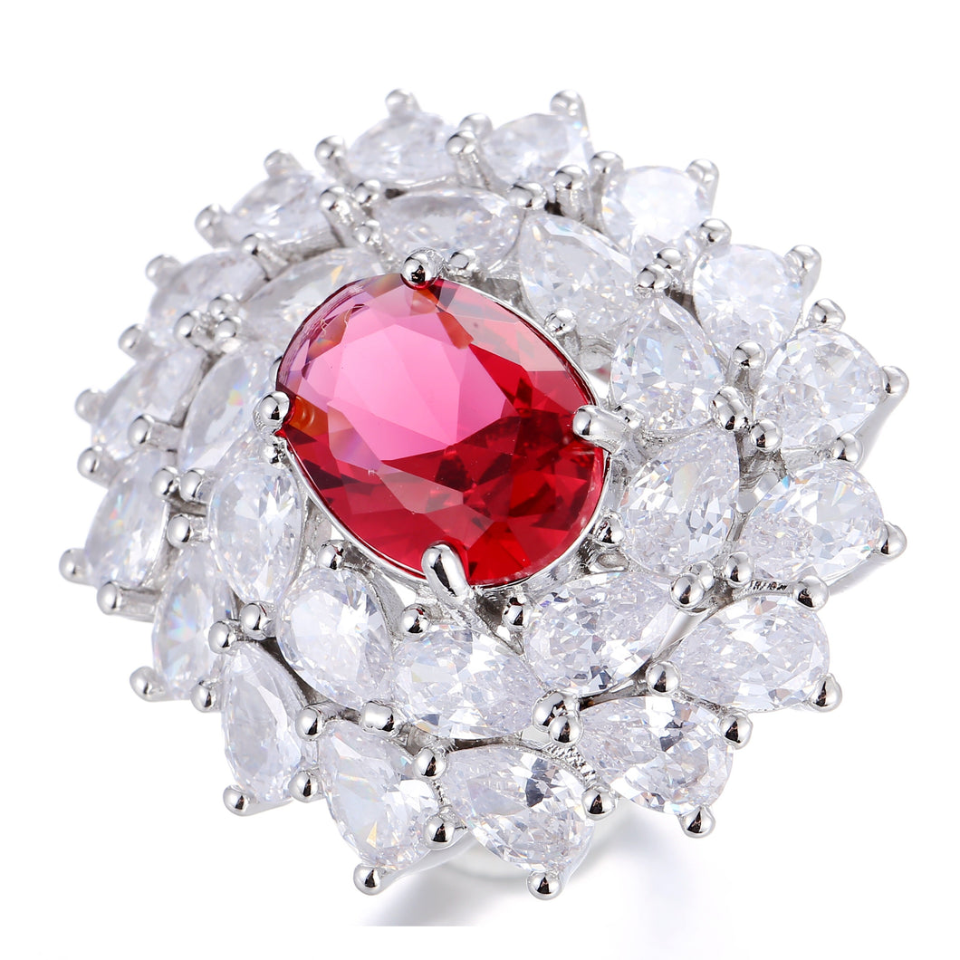 Glamourous Statement Pear CZ Swirl Around Red Oval Cocktail Rings for Cocktail Party