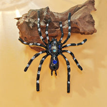 Load image into Gallery viewer, Dangerous Large Black Enamel Tarantula Spider Brooch with Blue Accent Halloween Jewelry
