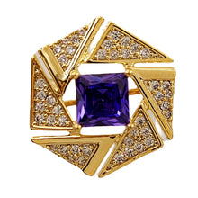 Load image into Gallery viewer, Geometrical Fashion Clear Triangle &amp; Purple Square Stone Brooch pin
