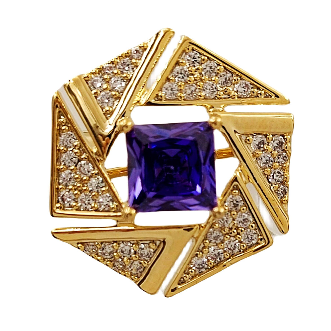 Geometrical Fashion Clear Triangle & Purple Square Stone Brooch pin