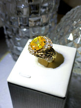 Load image into Gallery viewer, Gorgeous Gold Tone Orange Oval Stone Cocktail Rings Feature with Peacock Feather
