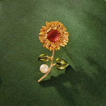 Load image into Gallery viewer, Nature Inspiration Matte Effect Eaneml Sunflower Brooch Pin with Pearl
