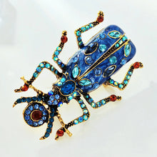 Load image into Gallery viewer, Egyptian Vintage AB Accent Blue Enamel Scarab Brooch Beetle Insect Jewelry
