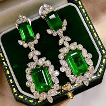 Load image into Gallery viewer, Classic Vintage Cluster Emerald Green Rectangle Drop Earrings
