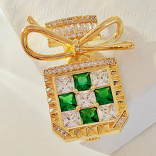 Load image into Gallery viewer, Splendid Gold Tone Green Stone-Studded Perfume Bottle Brooch with Bowtie Lady Pin Jewelry
