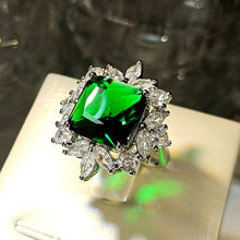 Load image into Gallery viewer, Sparkle Clear CZ Stones Accent Green Square Open Rings Birthday Gift Jewelry
