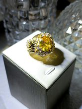 Load image into Gallery viewer, Gorgeous Gold Tone Orange Oval Stone Cocktail Rings Feature with Peacock Feather
