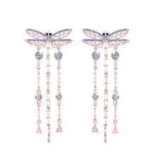 Load image into Gallery viewer, Boho Fashion  Long Chain Tassel Colored Dragonfly Earrings Statement Insect Jewelry
