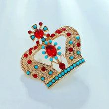 Load image into Gallery viewer, Vintage Red and Turquoise Crown Pin Brooch Costume Jewelry
