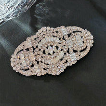 Load image into Gallery viewer, Edwardian Vintage Silver Tone Crystal Rhinestone Oval Art Deco Brooch Badge Pin Wedding Accessory
