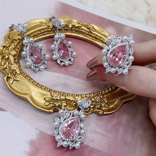 Load image into Gallery viewer, Romance Pearl Accent Pink Pear-Shaped Rings Pendant Earrings Set
