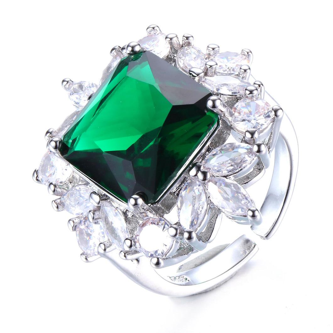 Sparkle Clear CZ Stones Accent Green Square Open Rings Birthday Gift Jewelry