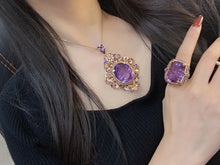 Load image into Gallery viewer, Italian Vintage Gold Filigree Purple Oval Pendant and Square Rings Set
