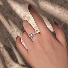 Load image into Gallery viewer, Celebrity Style Two Stone Open Ring with Colorless Square and Pear Shaped Zircon Resizable Cocktail Jewelry
