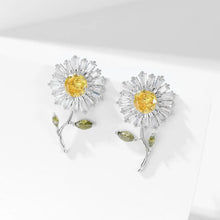 Load image into Gallery viewer, Delightful Short Stem Leaf Yellow Daisy Flower Stud Earrings Summer Wear Jewelry
