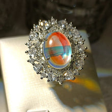 Load image into Gallery viewer, Romantic Stylish Heart Accent CZ Imitated Oval Opal Flower Cluster Rings Art Deco Cocktail Jewelry
