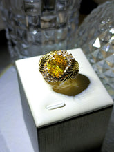 Load image into Gallery viewer, Gorgeous Gold Tone Orange Oval Stone Cocktail Rings Feature with Peacock Feather
