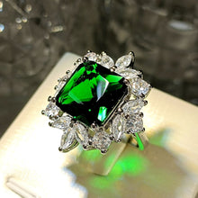 Load image into Gallery viewer, Sparkle Clear CZ Stones Accent Green Square Open Rings Birthday Gift Jewelry
