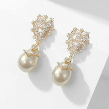 Load image into Gallery viewer, European Vintage Stylish Cluster CZ Pear and Pearl Drop Earrings Elegancy Jewelry
