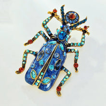 Load image into Gallery viewer, Egyptian Vintage AB Accent Blue Enamel Scarab Brooch Beetle Insect Jewelry
