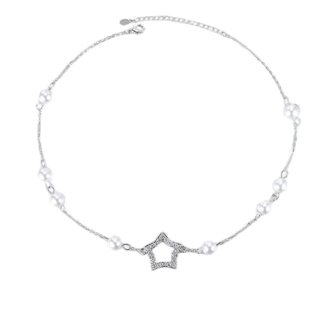 Elegant 16.9 inch Imitated Pearls &Opens Five Pointed Star Necklace for Women Jewelry