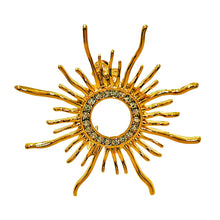 Load image into Gallery viewer, Shiny Crystal Accent Flaming Golden Sun Brooch Pin Solar Eclipse Jewelry
