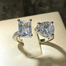 Load image into Gallery viewer, Celebrity Style Two Stone Open Ring with Colorless Square and Pear Shaped Zircon Resizable Cocktail Jewelry
