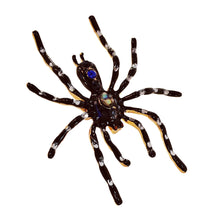 Load image into Gallery viewer, Dangerous Large Black Enamel Tarantula Spider Brooch with Blue Accent Halloween Jewelry
