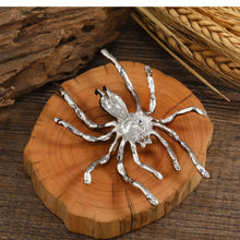 Load image into Gallery viewer, Dangerous Large Black Enamel Tarantula Spider Brooch with Blue Accent Halloween Jewelry
