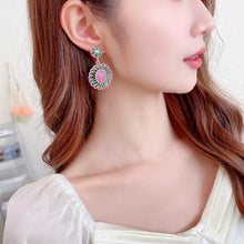 Load image into Gallery viewer, Bohemian Vintage Pink Blule Oval Flower Drop Earrings for Women Occasion Accessory
