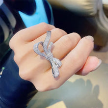 Load image into Gallery viewer, Elegancy Statement Full Micro Pave CZ Long Ribbon Bow Open Rings for Women Gala Accessory
