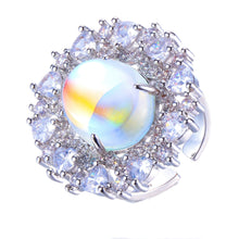 Load image into Gallery viewer, Romantic Stylish Heart Accent CZ Imitated Oval Opal Flower Cluster Rings Art Deco Cocktail Jewelry
