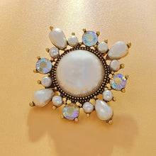 Load image into Gallery viewer, Glossy Iridescent Accent Round Imitated Pearl Brooch Starburst Costume Jewelry
