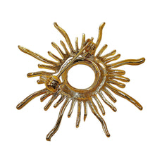 Load image into Gallery viewer, Shiny Crystal Accent Flaming Golden Sun Brooch Pin Solar Eclipse Jewelry
