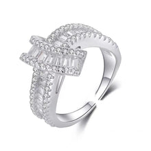 Load image into Gallery viewer, Simplistic Fashion Baguette Cut CZ Love Knot Open Rings for Anniversary Jewelry
