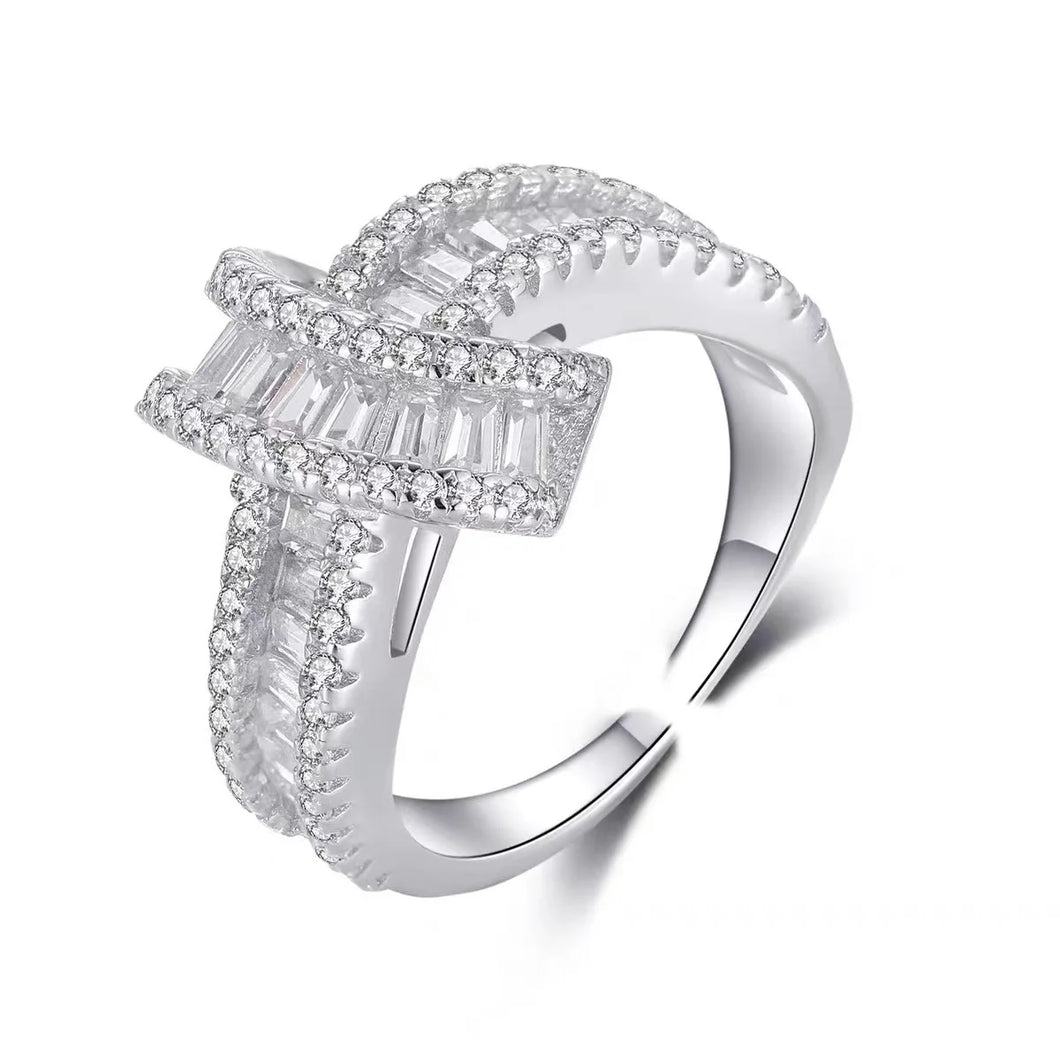 Simplistic Fashion Baguette Cut CZ Love Knot Open Rings for Anniversary Jewelry