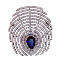 Load image into Gallery viewer, Sparkles Blue Pear Stone Accent Art Deco Palm Brooch Pin Bridal Jewelry
