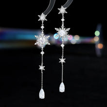 Load image into Gallery viewer, Sparkles Long Cubic Zircon Snowflake Drop Earrings for Event Jewelry
