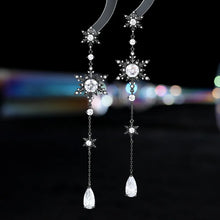 Load image into Gallery viewer, Sparkles Long Cubic Zircon Snowflake Drop Earrings for Event Jewelry
