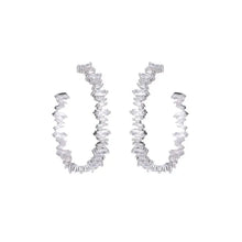 Load image into Gallery viewer, Splendid Baguette Cut CZ Accent Hoop Earrings C Shape Jewelry
