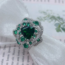 Load image into Gallery viewer, Splendid Heart Stone Centered Layered Bloom Flower Cocktail Rings for Women
