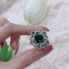 Load image into Gallery viewer, Splendid Heart Stone Centered Layered Bloom Flower Cocktail Rings for Women
