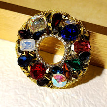 Load image into Gallery viewer, Splendid Multi Colored Stones Circular Brooch Pin Holiday Jewelry
