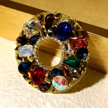 Load image into Gallery viewer, Splendid Multi Colored Stones Circular Brooch Pin Holiday Jewelry
